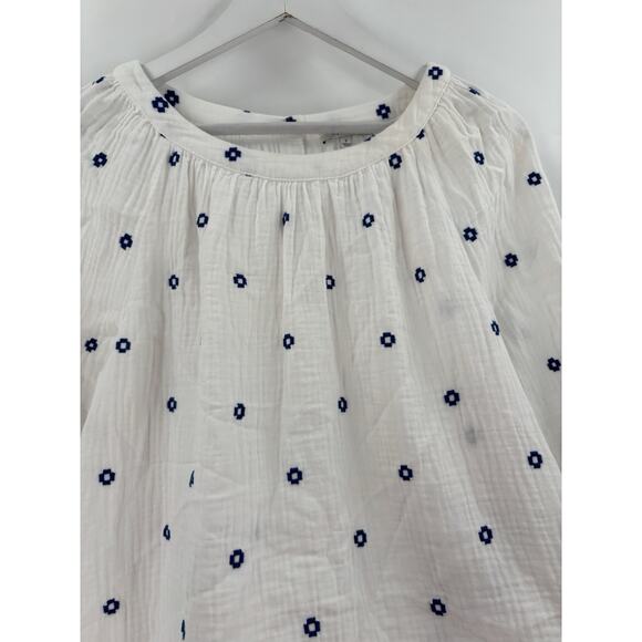 Madewell Lightspun Blouse Womens Small White Blue Pleated 3/4 Sleeve Sheer Gauze - Picture 3 of 16